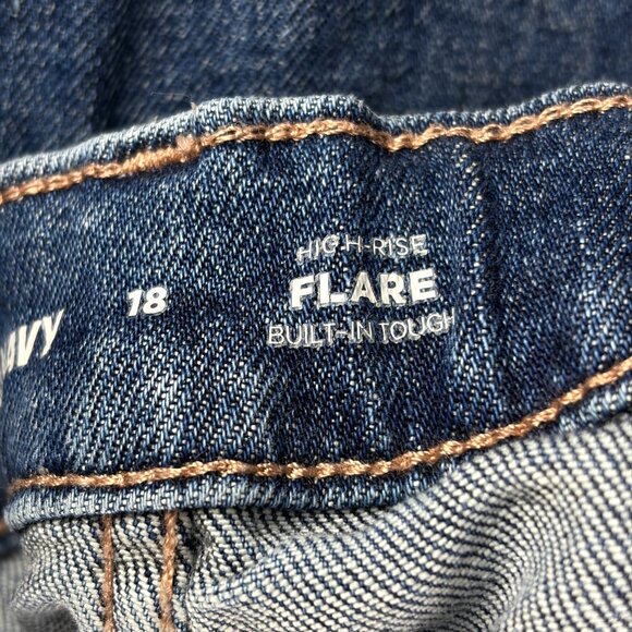 Old Navy High-Rise Flare Jeans Size 18 Dark Aged Denim Stretch Cotton Blend - Picture 7 of 7